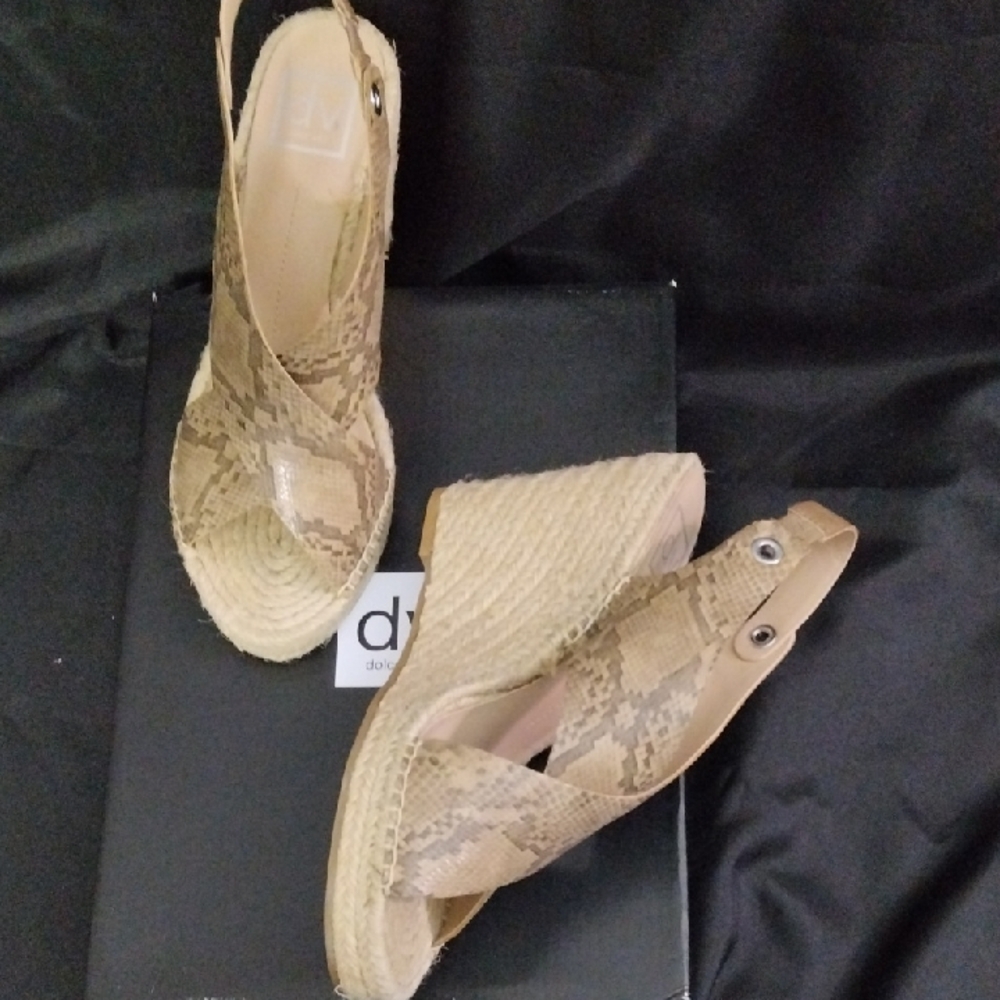 Dolce Vita Tan and Cream Faux Snakeskin Espadrille Wedges